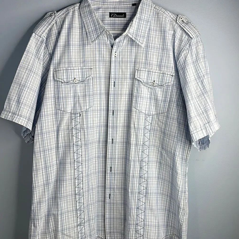 7 Diamonds XXXL Men’s Button Down Blue Plaid Shirt